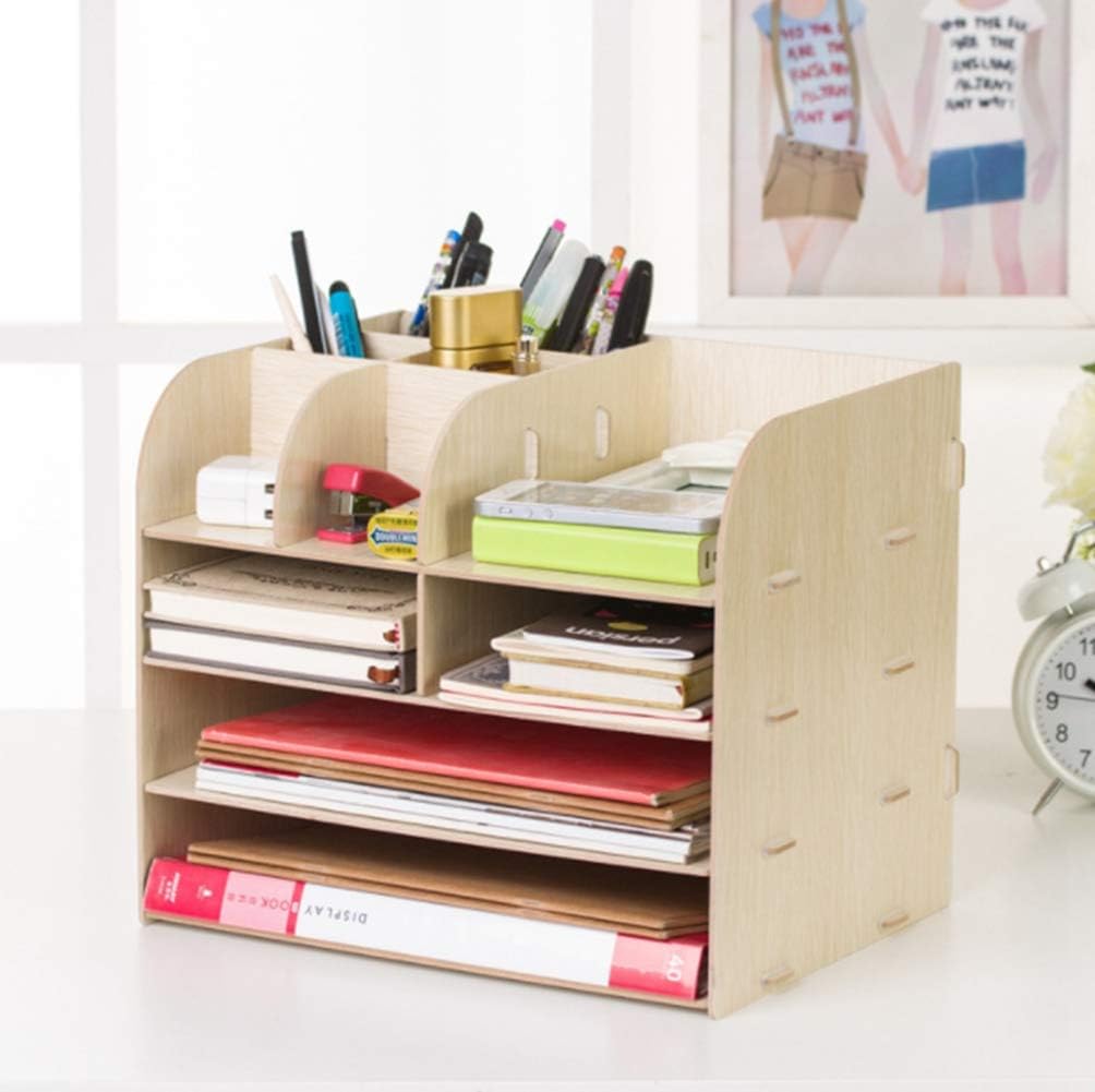 Organizador de escritorio de madera para escritorio oficina Beige hogar