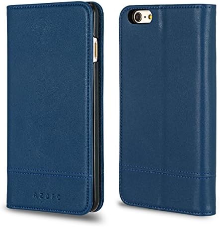 iPhone 6S Case, iPhone 6 Case, AZOFO Genuine Leather Wallet Case, Slim Fit Flip Cover Folio Book Style for iPhone 6S / 6 with ID&amp;Credit Card Holder, Kickstand, Cash Pockets, Magnetic Clousure, Blue