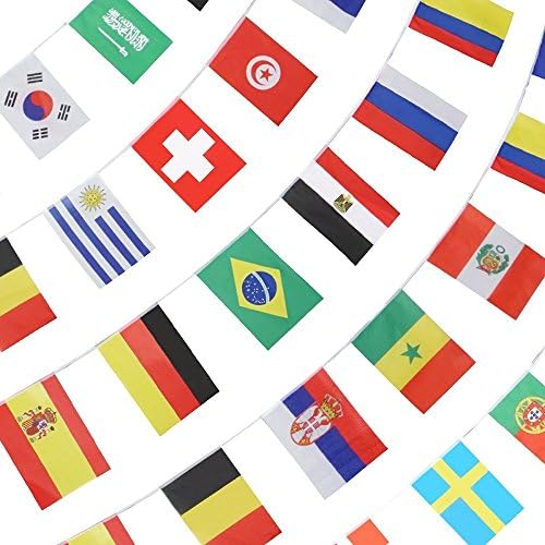 Russia FIFA 2018 World Cup Flags Decorations,36 feets Set of 32 Country Flags Banner for Fans, Bars or Sport Clubs by Miss Shanghai