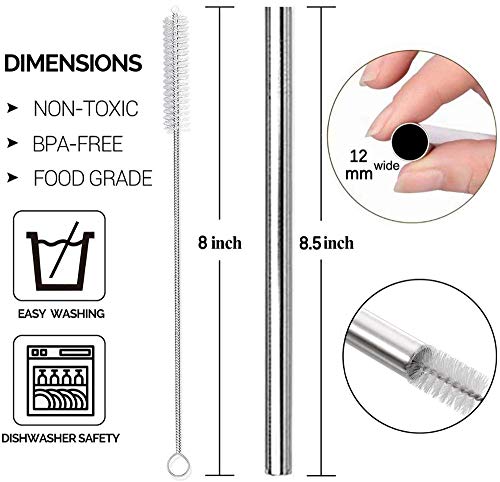 LLK Große 12mm Bubble Tee Milchshake Stroh wiederverwendbar Metall Stroh 304 Edelstahl Trinkhalme Set Gerade Strohrohre – Bild 8