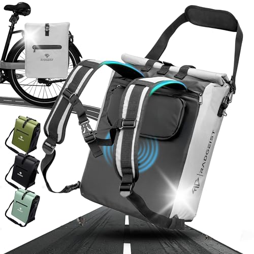 RADGEIST 3in1 Fahrradtasche für Gepäckträger - Fahrrad Rucksack - Gepäckträgertasche mit Reflektoren - Umhängetasche - mit Laptopfach - 100% wasserdic
