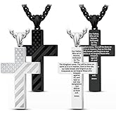 2-Pack American Flag Cross Necklace for Men with Bible Verse | Silver & Black Stainless Steel Patriotic Pendant Christian Religious Jewelry | Birthday, Graduation, Christmas Gift with Gift Box