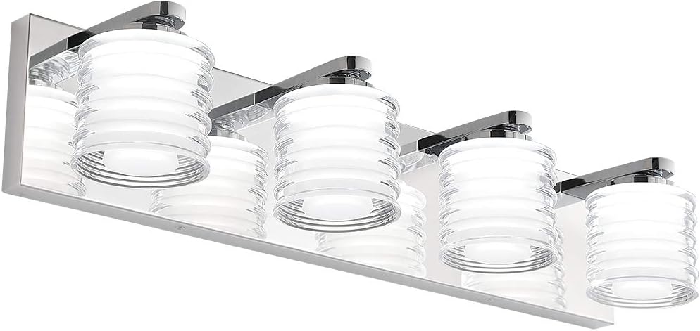 Mateyrie 4 Light Bathroom Vanity Light Chrome Bathroom Light Fixtures Dimmable LED Modern Vanity Lighting Fixture for Bathroom 30W: Home Improvement
