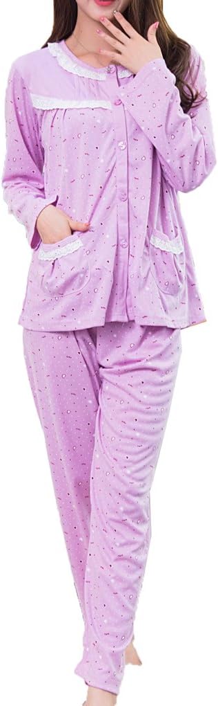 VENTELAN Women's Lace Ruffled Cardigan Pajama Casual Comfy Nighty Sleepwear