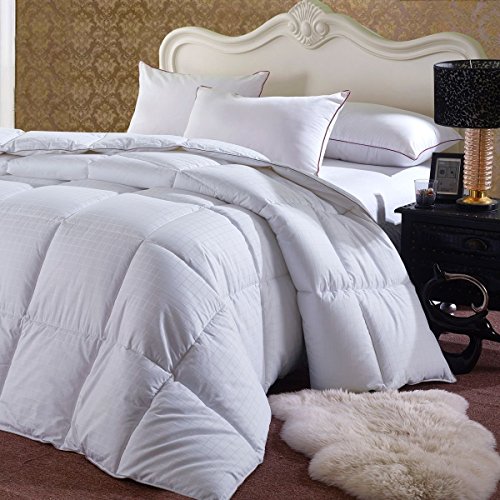 GOOSE DOWN COMFORTER KING, 300 Thread Count 100% Cotton Dobby Checkered Shell, 600FP, 40 Ounce Down fill