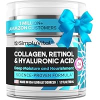 SimplyVital Collagen, Retinol & Hyaluronic Acid Cream - Anti-Aging Face Moisturizer for Face, Firming Skin Care Neck & Décolleté - Made in USA, Daily Moisturizer Face Cream Day & Night - 1.7 fl.oz.