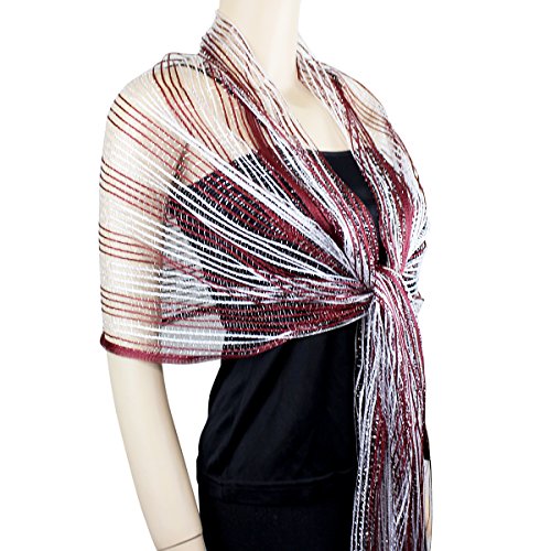 Large Sparkling Fishnet Scarf, Burgundy, White, Silver