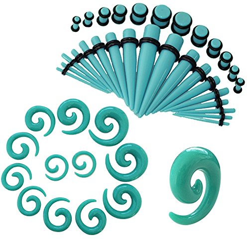 CrazyPiercing Turquoise Spiral and Straight Taper Stretching Guages Kit with Turquoise Acrylic Plug Kit 54 Pieces (54 pcs) (Turquoise) - Thumbnail 4
