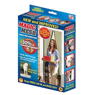 Magic Mesh Deluxe- Black- Hands Free Magnetic Screen Door, Mesh Curtain Keeps Bugs Out, Frame Hook & Loop, Hands Free, Pet & Kid Friendly- Fits Doors up to 83â x 39â