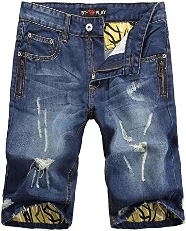 BUSTBB Men's Fashion Washed Ripped Slim Fit Casual Denim Jean Shorts