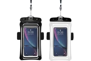 PSHYX Universal 100 Feet Waterproof Phone Pouch Floating Case with Arm Band for iPhone 13 12 11 Pro Max XS XR X 8 7 6S Plus Samsung Google LG Phone up to 7 Inch (Pack of 2) (Black+White)