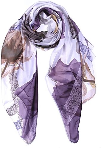100% Silk Floral Scarf Ladies Fashion Long Satin Headscarf Women’s Lightweight Sunscreen Shawls