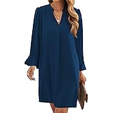 Wkior Long Sleeve Dress for Women V Neck Casual Cute Loose Flowy Swing Shift Dresses(S-2XL)