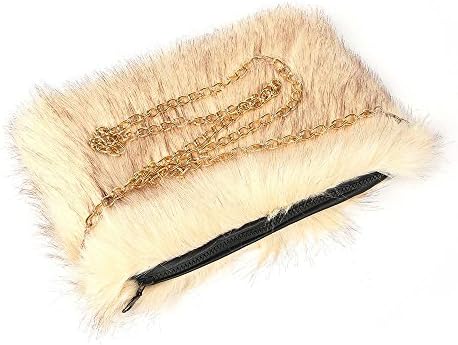 Hotstylezone Women Lady's Shoulder Faux Fur Fluffy Bag Gold Chain Zip Bag Purse Uk