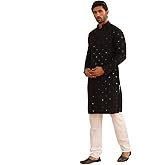 Sojanya (Since 1958 Men'S Cotton Embroidered Sequinned Kurta With White Churidaar Pyjama