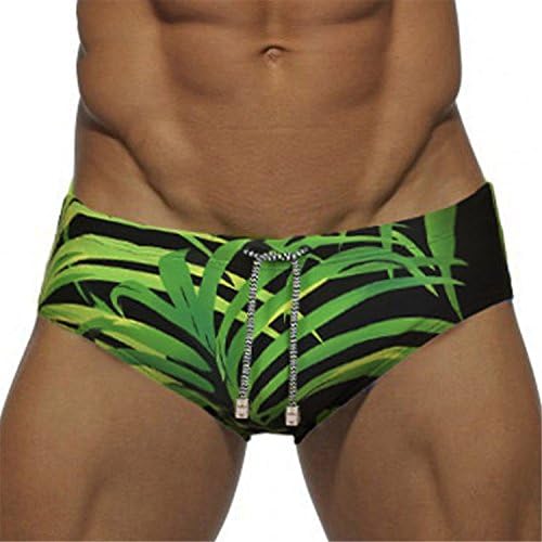 Leroyca Men Swimwear Sexy Brief Swimming Bikini Pouch Enhance Front Pocket Inside Swimsuits Green XL