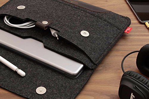 Pack & Smooch iPad Pro 10.5" Case Sleeve Cover - 100% Wool Felt And Vegetable Tanned Leather - Dark Gray / Dark Brown