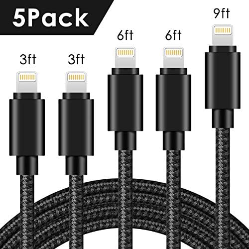 Mfi Certified Lightning Cable 5Pack 3ft 6ft 10ft Nylon Braided USB Fast Charging& Syncing Cord Compatible iPhone Charger XS/Max/XR/8/Plus/ 7/Plus/6S/Plus