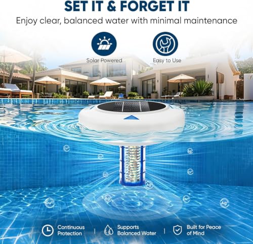 Upgraded Solar Pool Ionizer for Above Ground & Inground Pools Up to 45,000 Gallons – Easy Pool Maintenance with Oversized Solar Panel & Thick Copper Anode