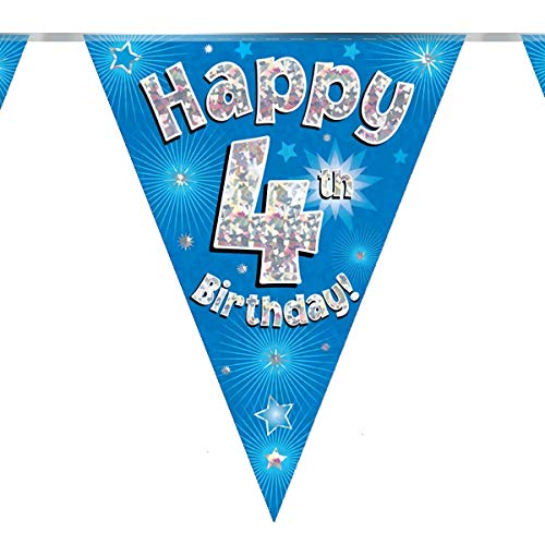 4th Birthday Blue Birthday Party Flag Banner Bunting Age 4