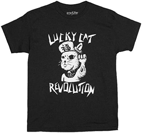 Popkiller Lucky Cat Revolution Classic womens T-Shirt, Black, Medium/Large