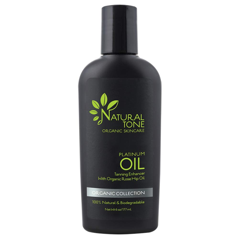 Natural Tone Organic Skincare Platinum Oil Tanning Enhancer 6oz - Deep Golden Tan with Macadamia, Rosehip & Coconut