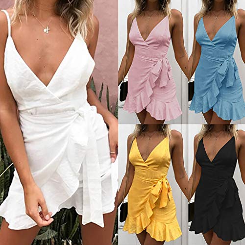 image for Challyhope - Women Mini Dress Mini Dress, Women Solid Sexy V-Neck Spag