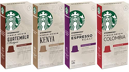 Starbucks Capsules for Nespresso OriginalLine: Colombia, Espresso, Guatemala, Kenya (40 count) Variety Assortment