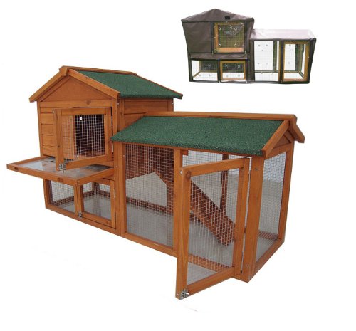 BUNNY BUSINESS The Grove Red Cedar Double Decker Rabbit/ Guinea Pig Hutch and Run, and Cover