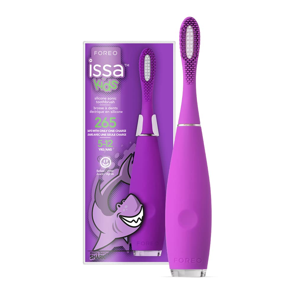 FOREO ISSA kids 5-12 Electric Sonic Toothbrush, Medical-grade Silicone + PBT Polymer Bristles, 6-months Replaceable Brush Head, 265 Uses/USB Charge, Smile Helpers, FDA Approved, 2-year Warranty