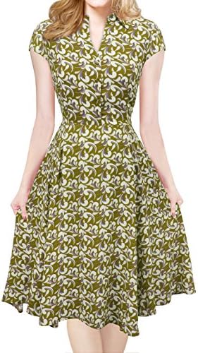 iLover Women V-Neck Floral Vintage Rockabilly Swing Dress