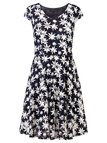ApartFashion Vestito Dress, Blu Navy Multicolore, 40 Donna