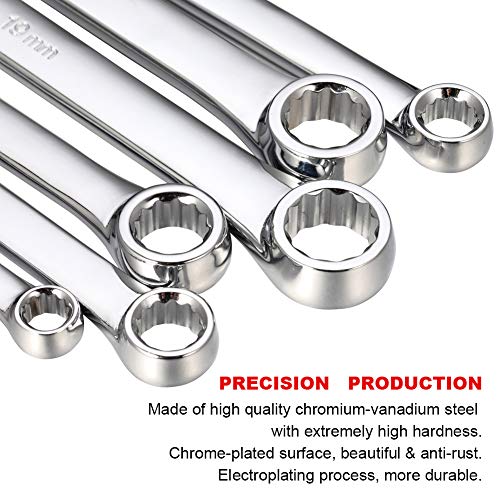 BULLTOOLS 6-Piece Extra Long Double Box End Wrench Set Chrome Vanadium Steel Aviation Wrenches Metric 8-19mm with Organizer Box