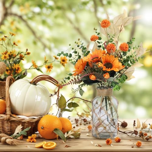 ABCDipper Flores Artificiales de Girasol Fake Bouquet Decoración de Otoño Plantas de Interior de Imitación Centros de Mesa