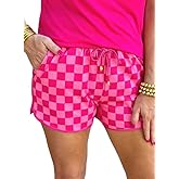 Chvity Womens Plaid Shorts Casual Elastic Waist Checkered Shorts Women Trendy with Pockets