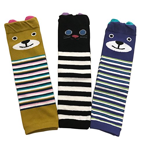 Kakalu Baby Knee Pads for Crawling, 3 Pairs Breathable Unisex Toddler Cute Animal Leg Sleeve Warmers Thermal Infant Knee Pads Safety Protector Elbow Kneepads Baby Boots Socks + Gift