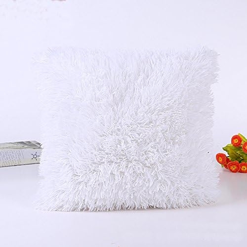 Yumin Decorative Throw Pillow Case Soft Luxury Fur Cushion Cover 16" x 16" 43cm x 43cm(White)