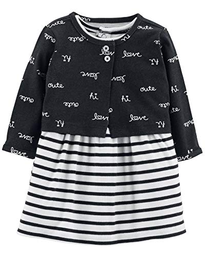 Baby Girls Bodysuit Black & White Striped Dress & Matching Cardigan