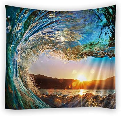 Ocean Wave Decorative Wall Hanging Tapestry Queen Size 60 80 inches sun rise set scenery Bohemian Hippie Art Print Curtain Drape Table Top Sofa Cover Mandala Outdoor Picnic Beach Throw home Bed Spread