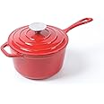 HAWOK Cast Iron Enameled Saucepan 2QT Red