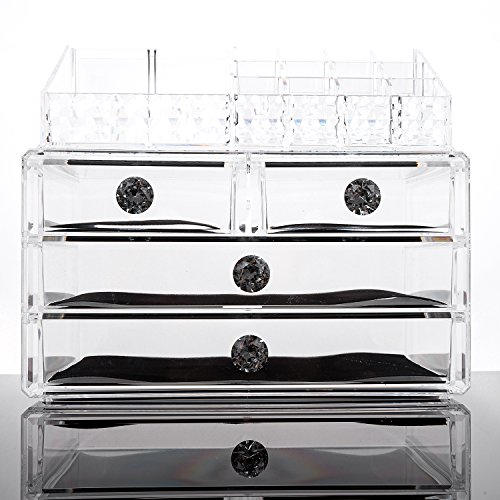 image for SANNO Acrylic Clear Make Up Organiser Cosmetic Storage Box Display Mak