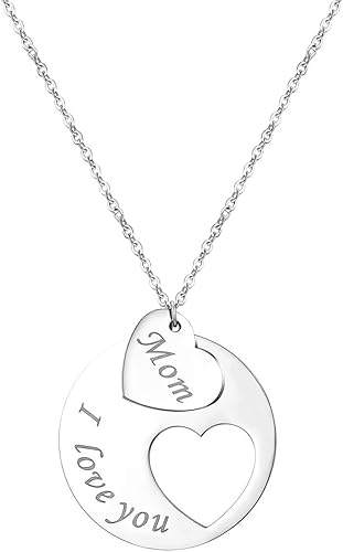 Flongo Collier Acier Inoxydable Pendentif Rond Coeur Puzzle Grave I Love You Mom Collier Simple Charmant Symbolique Pour Femme Cadeaux Anniversaires Fete Des Meres Amazon Fr Bijoux