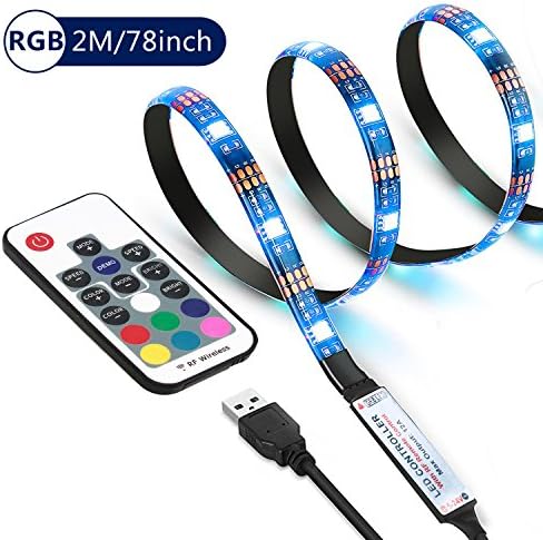 Cammate USB LED Strip Lights Waterproof - 2M/6.56ft RGB 120LEDs TV Backlight with 20 Colors and 6 Dynamic Mode, Flexible SMD LED Light Strip for Flat Screen TV LCD, Desktop Monitors, Car, Cabinets