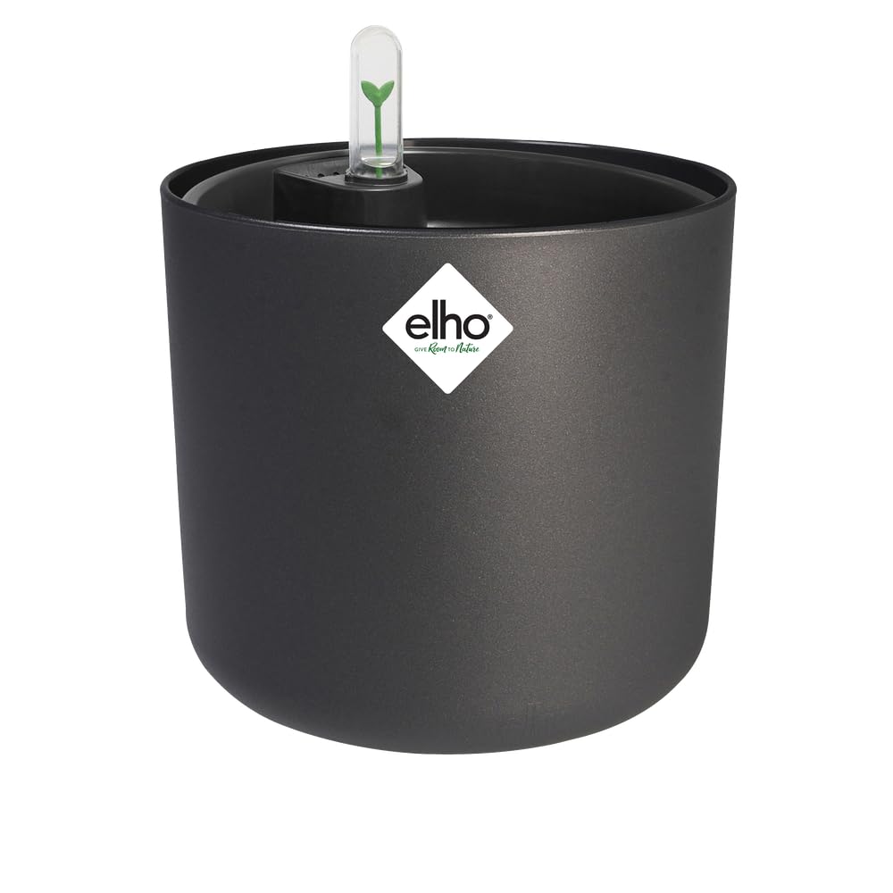 elho B.for Soft Round Flower Pot with Self Watering Insert - 100% Recycled Plastic - Plant Pots Indoor - Ø 22 cm - Black/Anthracite