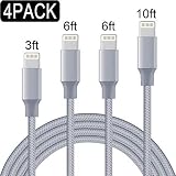 Aitaton Phone Charger,4 Pack Phone Cable (3FT 6FT 6FT 10FT) USB Syncing and Charging Cable Data Nylon Braided Cord Charger Compatible PhoneX/8/8 Plus/7/7 Plus/6/6 Plus/6s/6s Plus and More (Gray)