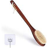 Wooden Bath Brush with Gentle Bristles Long Handle for Shower Back Scrubber Body Exfoliator (Gental Boar Bristle)