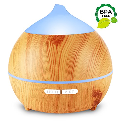 Essential Oil Diffuser, Mulcolor 250ml Wood Grain Aromatherapy Diffuser Ultrasonic Aroma Diffuser Cool Mist Humidifier with Low Water Auto Shut-off, 7 Color LED for Office Home Bedroom Study Yoga Spa