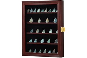 KCRasan Arrowhead Display Case - Native American Arrowhead Shadow Box Wall Mount Arrowhead Collection Display Cabinet with Uv Protection Cherry