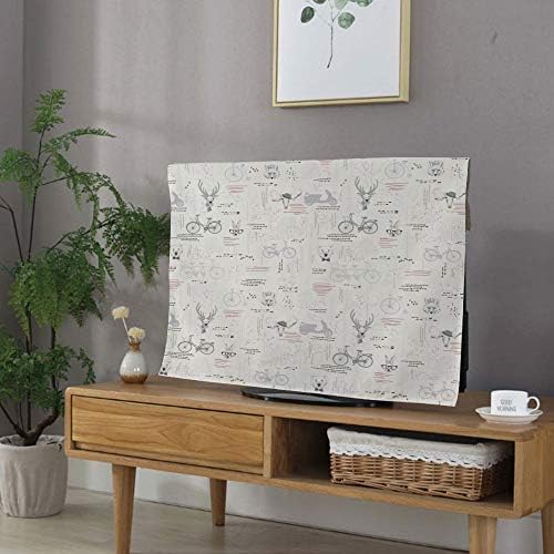 ディスプレイカバー モニター 55インチのテレビに適用 ガーデン用 屋内用 防塵 おしゃれ 独立系開発会社 屋内 ペールグレー朱朱フクシアとミニマリストパターン 木の葉鹿鹿ウサギフォックスベアフィギュア 即出荷 多機能