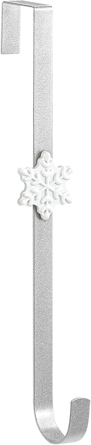 Wreath Hangers - 15” Wreath Hanger, Heavy Duty Wreath Door Hanger with Snowflake Decoration for Front Door, Metal Wreath Hook Holder Over The Door Hanger Wreath Holder for New Year Christmas Decoration, Silver